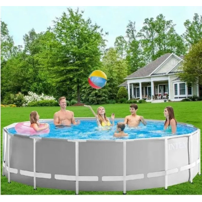 Каркасний басейн сімейний Intex 26702 305х76см 4485л з фільтром-насосом 1250л/ч Сірий