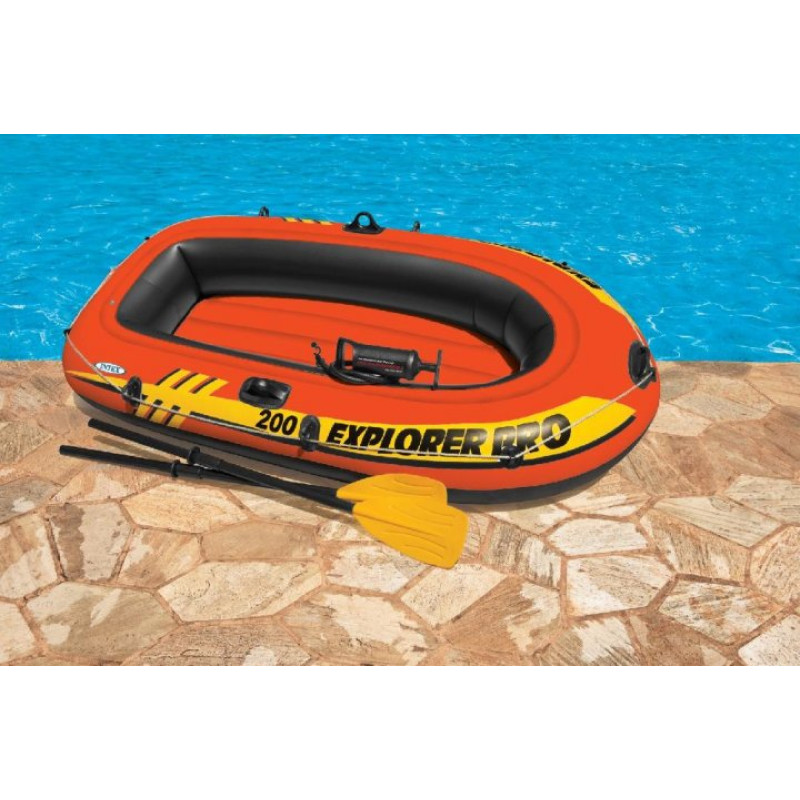 Надувний човен півторамісний Intex 58357 NP Explorer 200 Pro з пластиковими веслами та ручним насосом 196х102х33см Помаранчевий