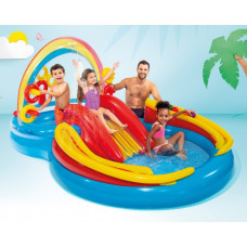 Надувний ігровий центр басейн дитячий від 3 років Intex 57453 Веселка 297х193х135см з фонтаном та 16 кульками Різнокольоровий