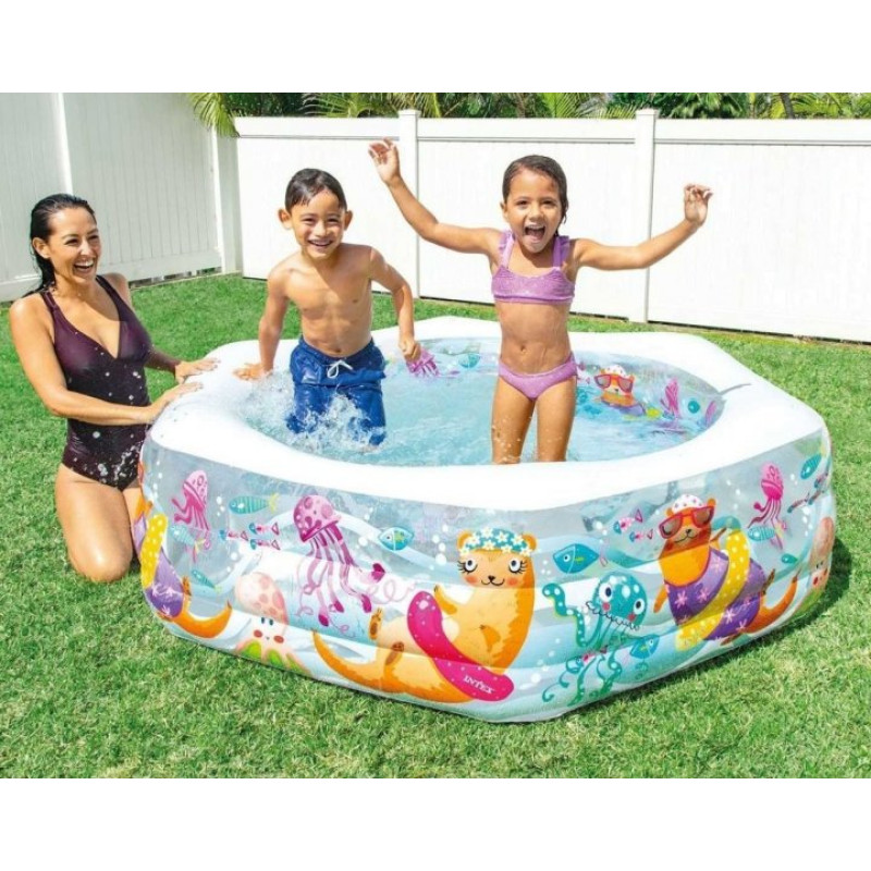 Надувний басейн дитячий від 6 років Intex 56493 Океанський Риф 191х178х61см 510л Різнокольоровий
