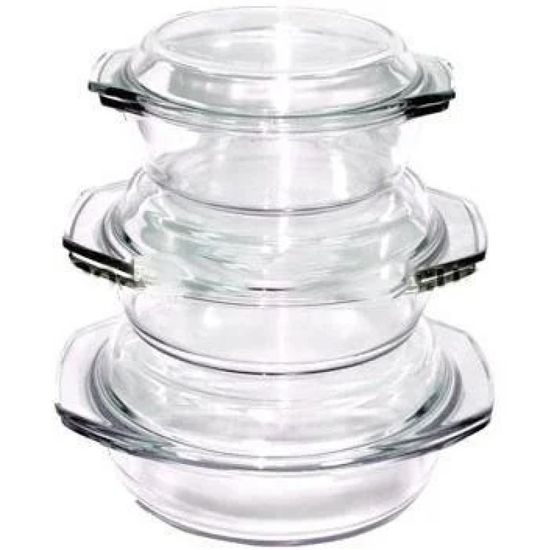 Набір скляних каструль з кришками, термоскло, 3шт. 0,75/1,0/1,5л "Stenson" MS-0080