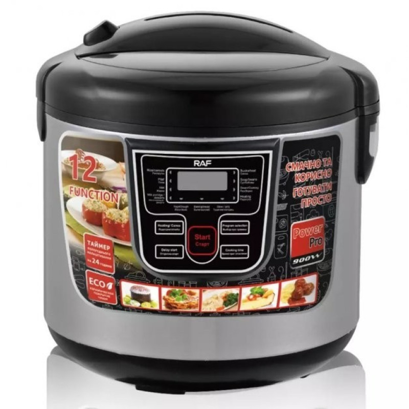 Багатофункціональна мультиварка на 6 літрів та 12 програм з антипригарним покриттям чаші корпус з нержавіючої сталі RAF R166 Black