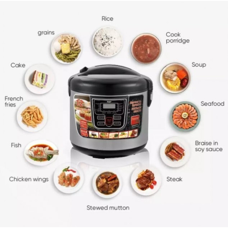 Багатофункціональна мультиварка на 6 літрів та 12 програм з антипригарним покриттям чаші корпус з нержавіючої сталі RAF R166 Black