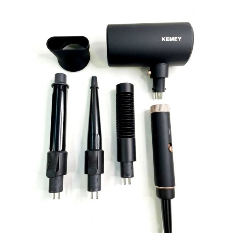 Багатофункціональний фен-стайлер 4в1 Kemey з 4 насадками для укладання випрямлення та завивки волосся KM-9203 Black