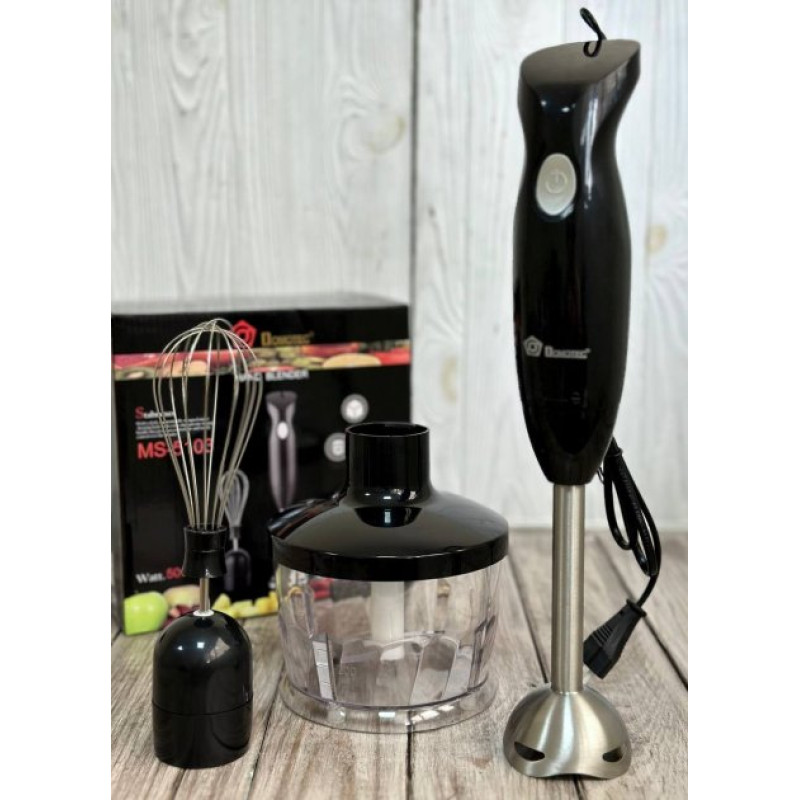 Блендер занурювальний 3в1 з чашею подрібнювачем та вінчиком Domotec MS-5103 500Вт нержавіюча сталь Black Блендер занурювальний 3в1 з чашею подрібнювачем та вінчиком Domotec MS-5103 500Вт нержавіюча сталь Black