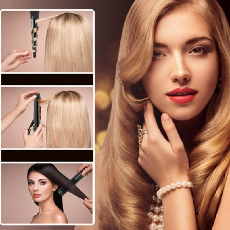 Багатофункціональний фен-стайлер 4в1 Kemey з 4 насадками для укладання випрямлення та завивки волосся KM-9203 Black