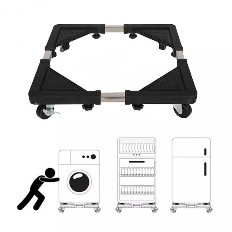 Розсувна підставка для великої побутової техніки на колесах із нержавіючої сталі до 130кг 56х56см LY-110 Black