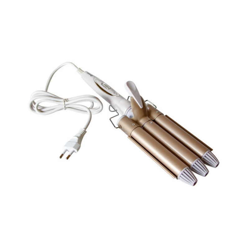 Плойка стайлер потрійна для хвилястого укладання голлівудські локони 3 хвилі 45Вт Gemei GM 1988 Golden