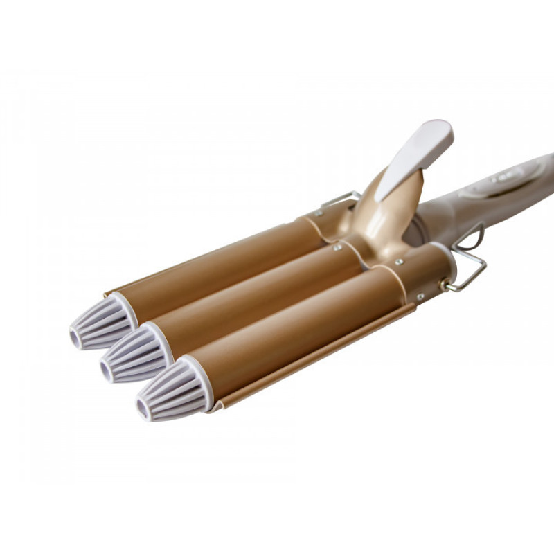 Плойка стайлер потрійна для хвилястого укладання голлівудські локони 3 хвилі 45Вт Gemei GM 1988 Golden