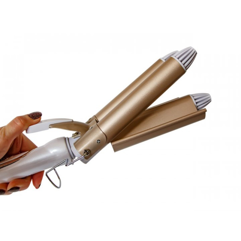 Плойка стайлер потрійна для хвилястого укладання голлівудські локони 3 хвилі 45Вт Gemei GM 1988 Golden