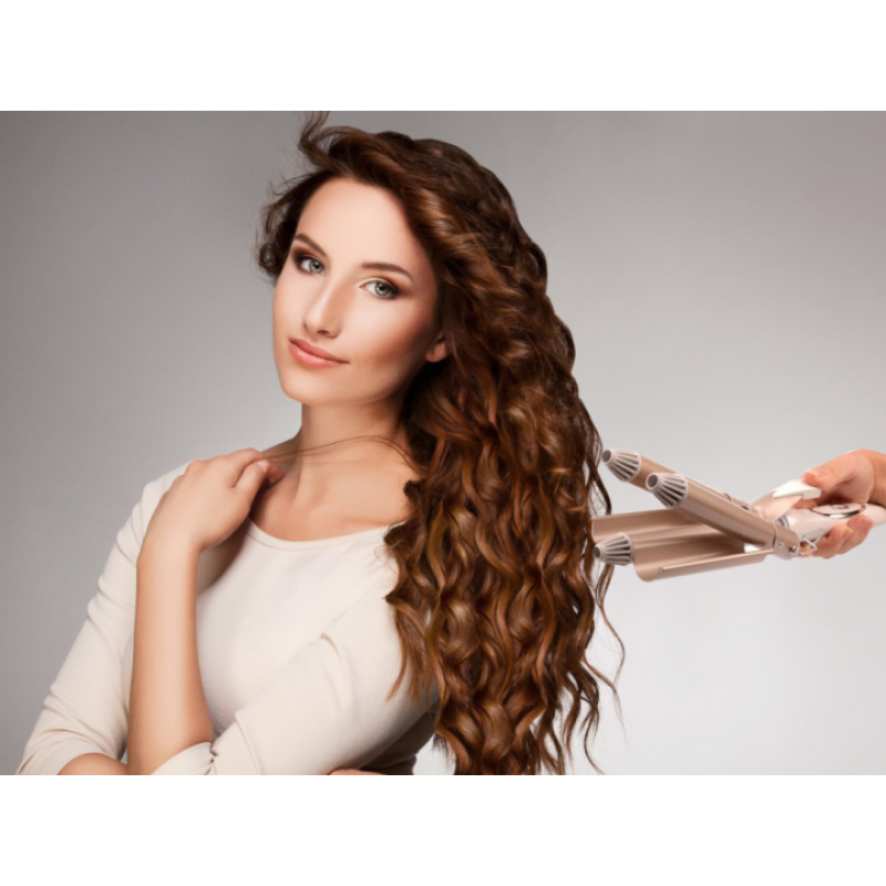 Плойка стайлер потрійна для хвилястого укладання голлівудські локони 3 хвилі 45Вт Gemei GM 1988 Golden