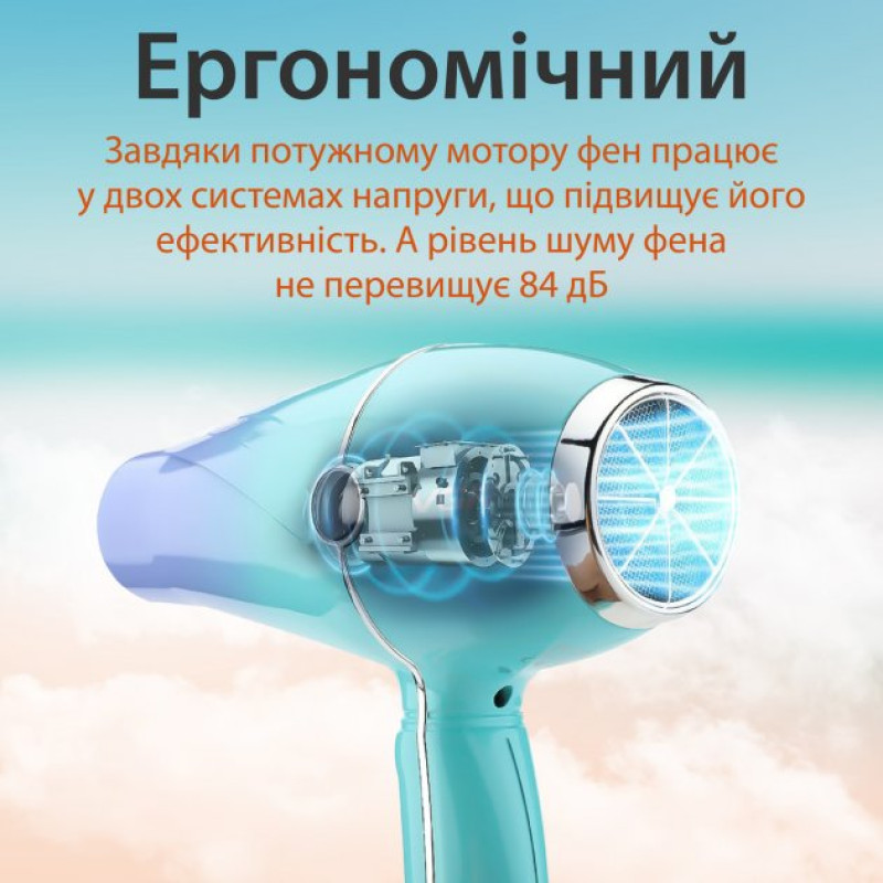 Професійний фен для волосся з 2 концентраторами, 2 швидкості та 3 режими роботи VGR V-452 2400Вт Azure