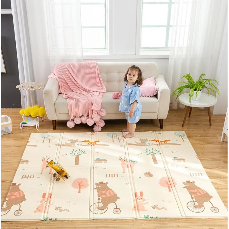 Двосторонній дитячий ігровий килимок Play Mat "Мішка" / Складаний розвиваючий термо-килимок для повзання
