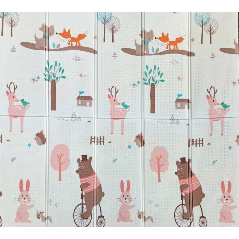 Двосторонній дитячий ігровий килимок Play Mat "Мішка" / Складаний розвиваючий термо-килимок для повзання