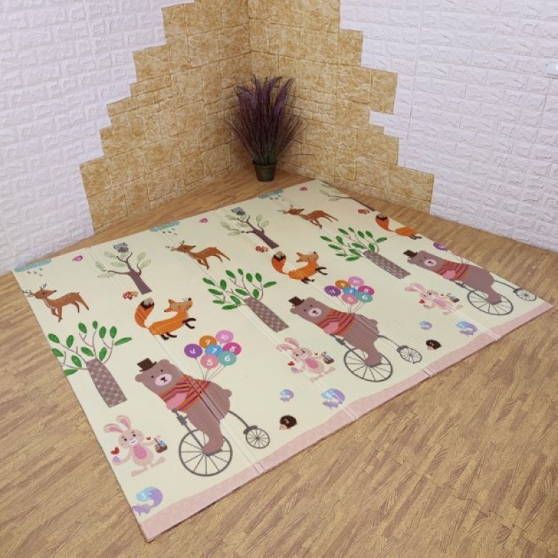Двосторонній дитячий ігровий килимок Play Mat "Мішка" / Складаний розвиваючий термо-килимок для повзання