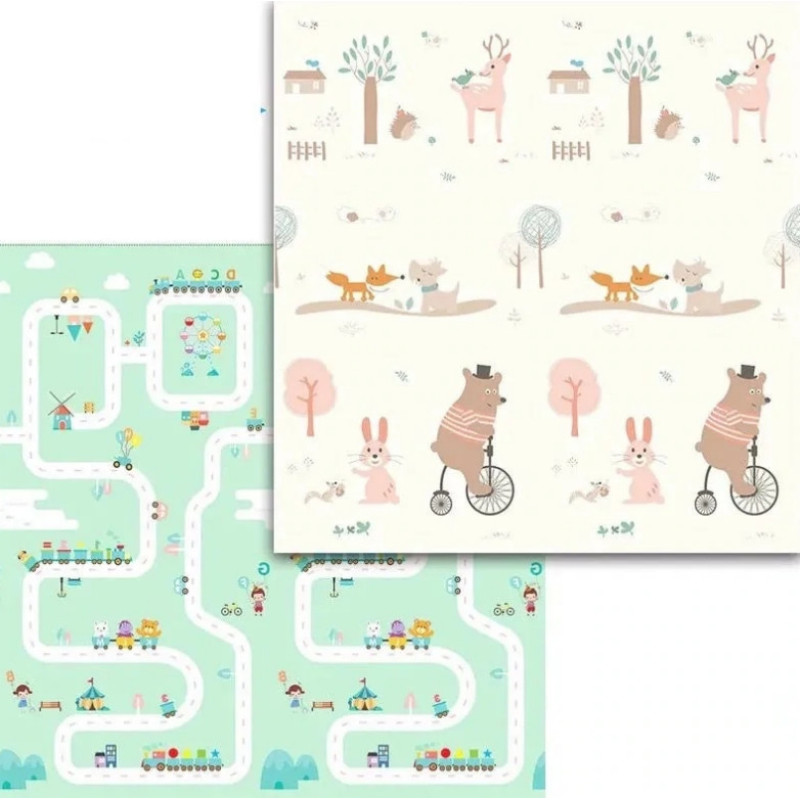 Двосторонній дитячий ігровий килимок Play Mat "Мішка" / Складаний розвиваючий термо-килимок для повзання