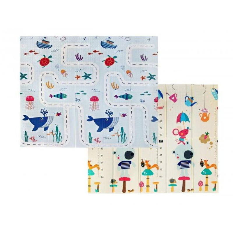 Двосторонній дитячий ігровий килимок Play Mat "Кіт" / Складаний розвиваючий термо-килимок для повзання