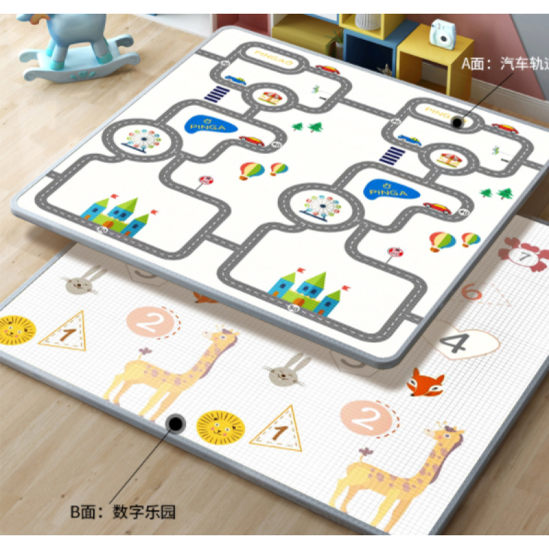 Двосторонній дитячий ігровий килимок Play Mat "Дорога" / Складаний розвиваючий термо-килимок для повзання