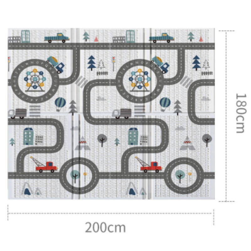 Двосторонній дитячий ігровий килимок Play Mat "Дорога" / Складаний розвиваючий термо-килимок для повзання