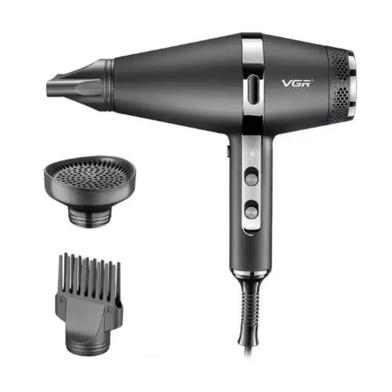 Професійний фен для волосся з 3 насадками, Turbo режимом та іонізацією VGR V-451 2200Вт Black