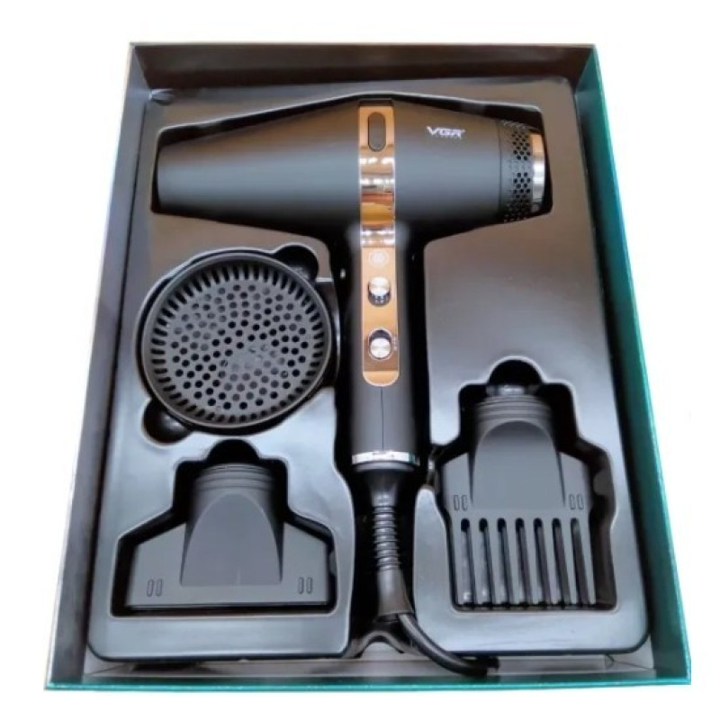 Професійний фен для волосся з 3 насадками, Turbo режимом та іонізацією VGR V-451 2200Вт Black