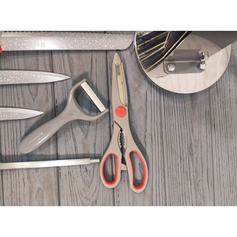 Набір кухонних ножів з 9 предметів з нержавіючої сталі на підставці Edenberg EB-11063 RED з антибактеріальним покриттям