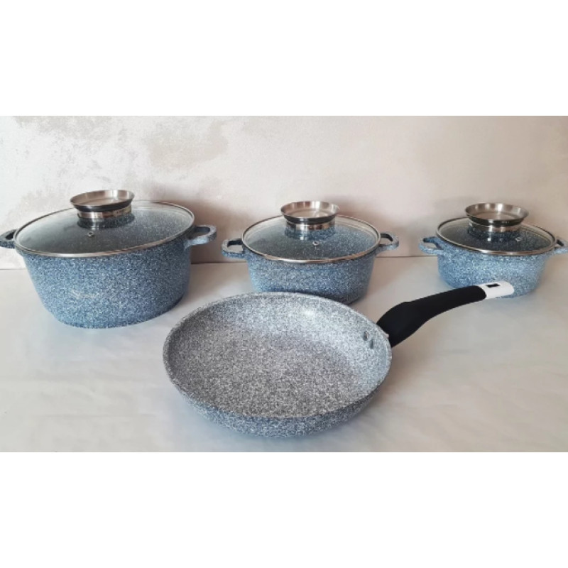Набір алюмінієвих каструль казанів з антипригарним покриттям та сковородою сковорода UNIQUE (UN-5521) Сірий Набір алюмінієвих каструль казанів з антипригарним покриттям та сковородою сковорода UNIQUE (UN-5521) Сірий