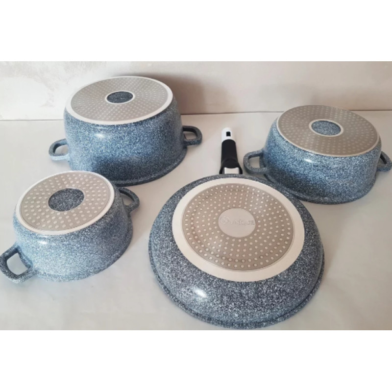 Набір алюмінієвих каструль казанів з антипригарним покриттям та сковородою сковорода UNIQUE (UN-5521) Сірий Набір алюмінієвих каструль казанів з антипригарним покриттям та сковородою сковорода UNIQUE (UN-5521) Сірий