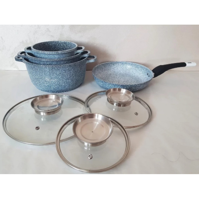 Набір алюмінієвих каструль казанів з антипригарним покриттям та сковородою сковорода UNIQUE (UN-5521) Сірий Набір алюмінієвих каструль казанів з антипригарним покриттям та сковородою сковорода UNIQUE (UN-5521) Сірий