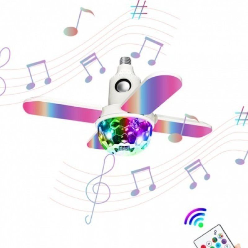 Світлодіодна LED лампа люстра в патрон з 4 лопатями з музикою, світловою кулею та пультом ДУ 40Вт WO-11 White
