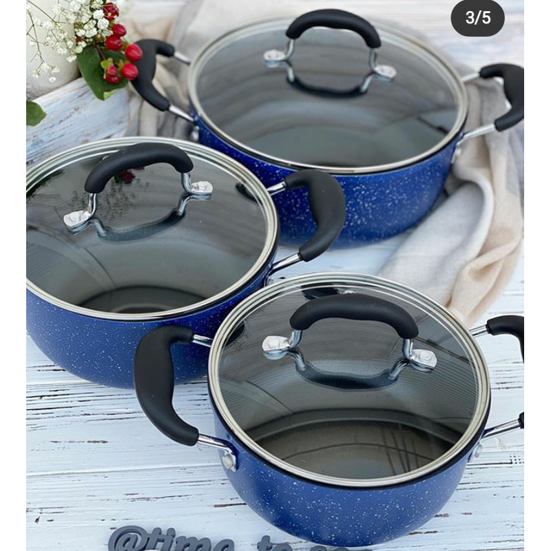 Набір посуду з мармуровим покриттям, 6 предметів синій A-Plus 1742