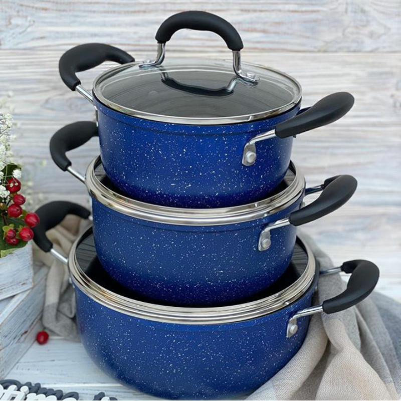 Набір посуду з мармуровим покриттям, 6 предметів синій A-Plus 1742