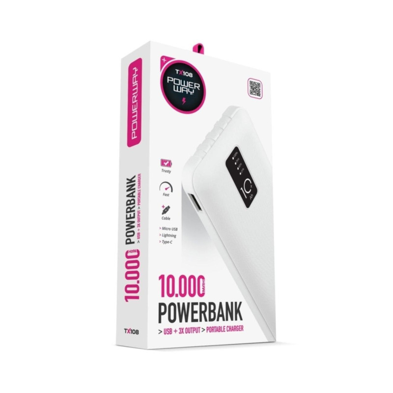 Портативний зарядний пристрій 10000 mAh повербанк 2 USB Powerway TX108 powerbank Black