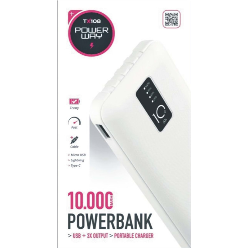 Портативний зарядний пристрій 10000 mAh повербанк 2 USB Powerway TX108 powerbank Black