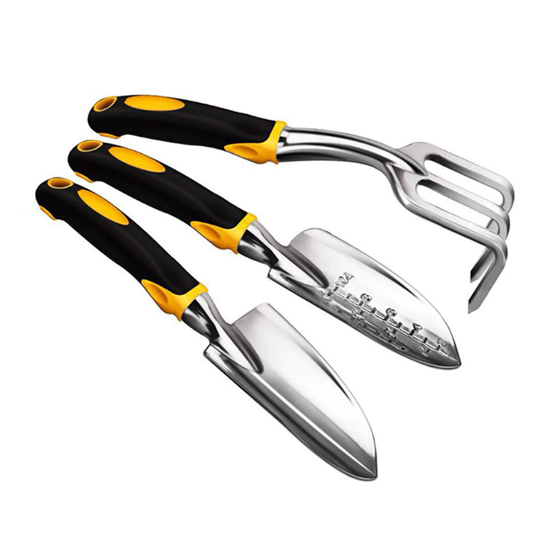 Набір садових інструментів для саду та городу з 3 предметів з нержавіючої сталі та пластику Lesko CG-3301B Чорний/жовтий