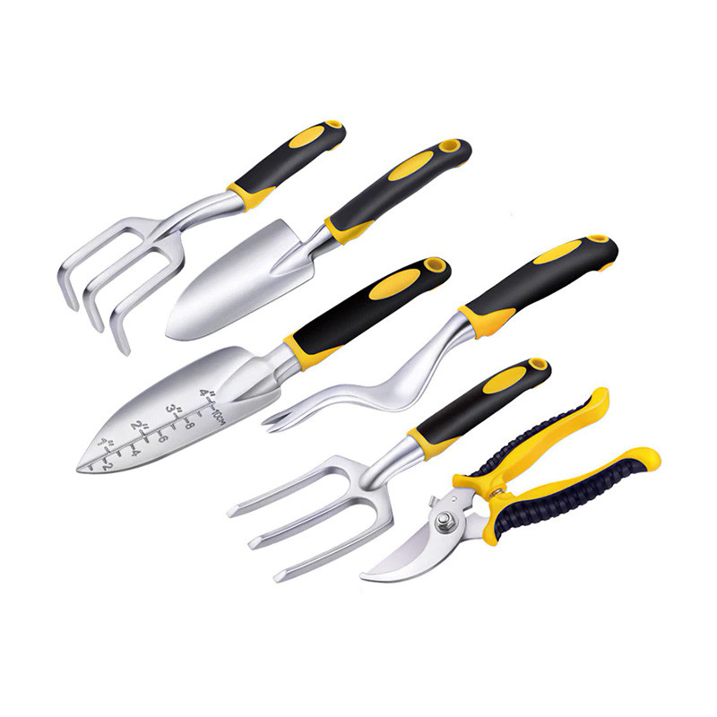 Набір садових інструментів з 8 предметів з нержавіючої сталі та пластику зі складним стільцем для дачі Lesko CG-6102 Чорний/жовтий