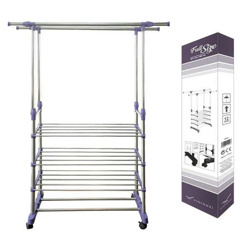 Посилена вішалка - стійка для одягу Clothes Doble Ajustable телескопічна з полицями