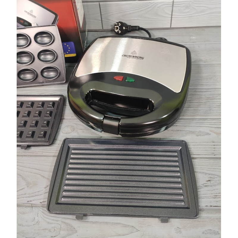 Мультимейкер 4 в 1, гриль, сендвічниця, вафельниця, ліщина Crownberg CB-1076
