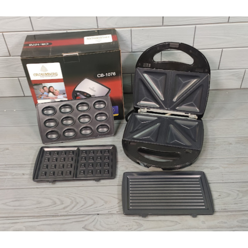 Мультимейкер 4 в 1, гриль, сендвічниця, вафельниця, ліщина Crownberg CB-1076