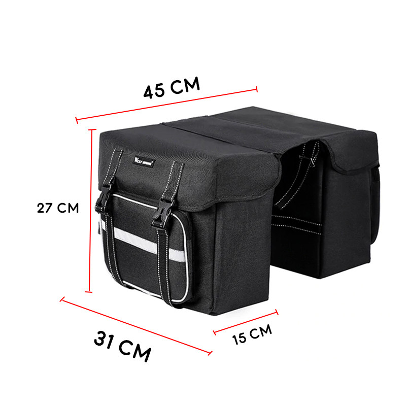 Сумка велосипедна на багажник з двох секцій та кишені поліестер зі світловідбиваючою стрічкою та дощовиком 12л West Biking 0707211 Чорний