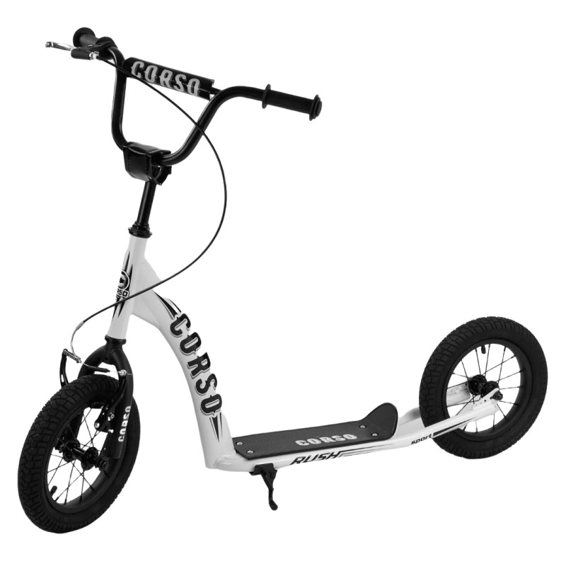 Самокат міський двоколісний з великими надувними колесами 12" для дітей від 3 років Corso CR-T 3029 Білий/Чорний