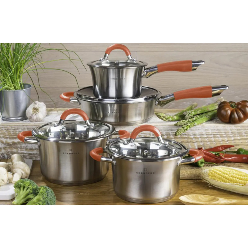 Набір каструль з нержавіючої сталі Edenberg EB-2408 на 8 предметів Набір кухонного посуду з товстим дном