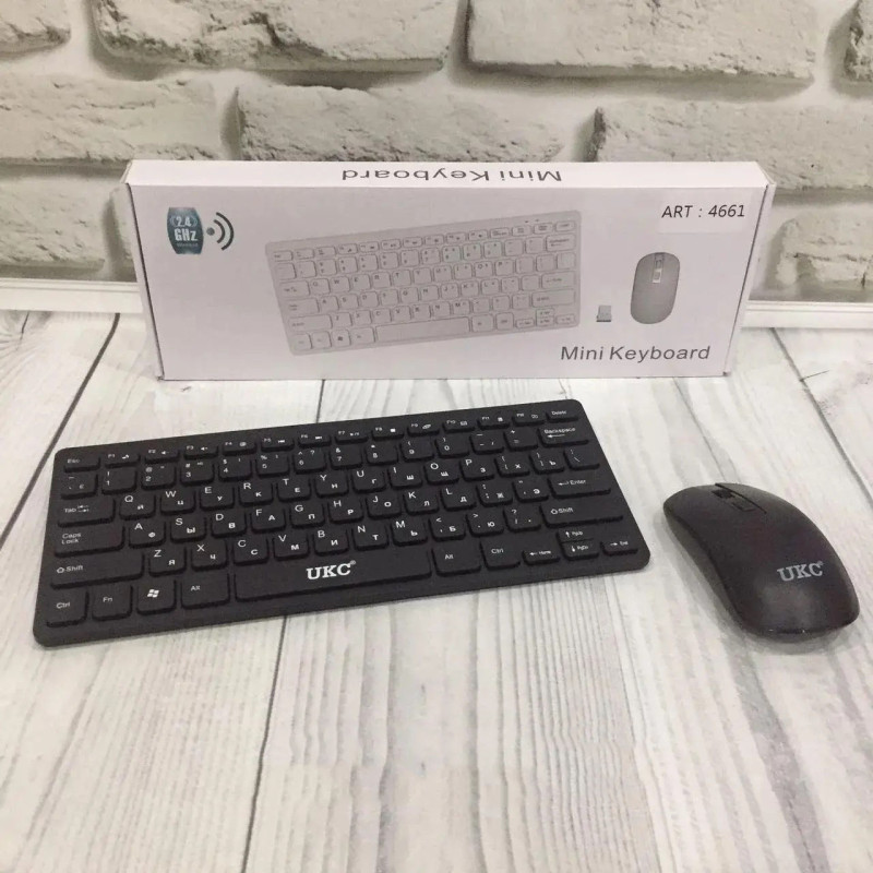 Бездротова клавіатура та оптична миша комплект KeyBoard UKC 901 Mini Чорна з низькопрофільними клавішами