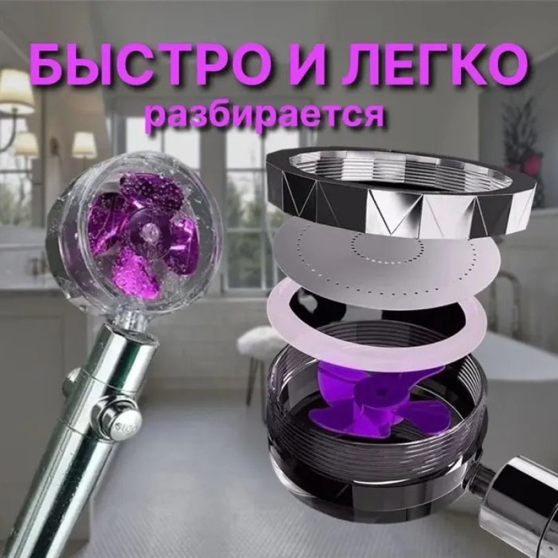 Турболійка душова високого тиску водозберігаюча з унікальним малюнком води ABS 25х9,5х3 см Purple