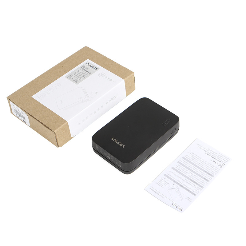 Зовнішній портативний акумулятор з кількома портами USB та вбудованим кабелем Romoss PSC10 10000 mAh Чорний Зовнішній портативний акумулятор з кількома портами USB та вбудованим кабелем Romoss PSC10 10000 mAh Чорний