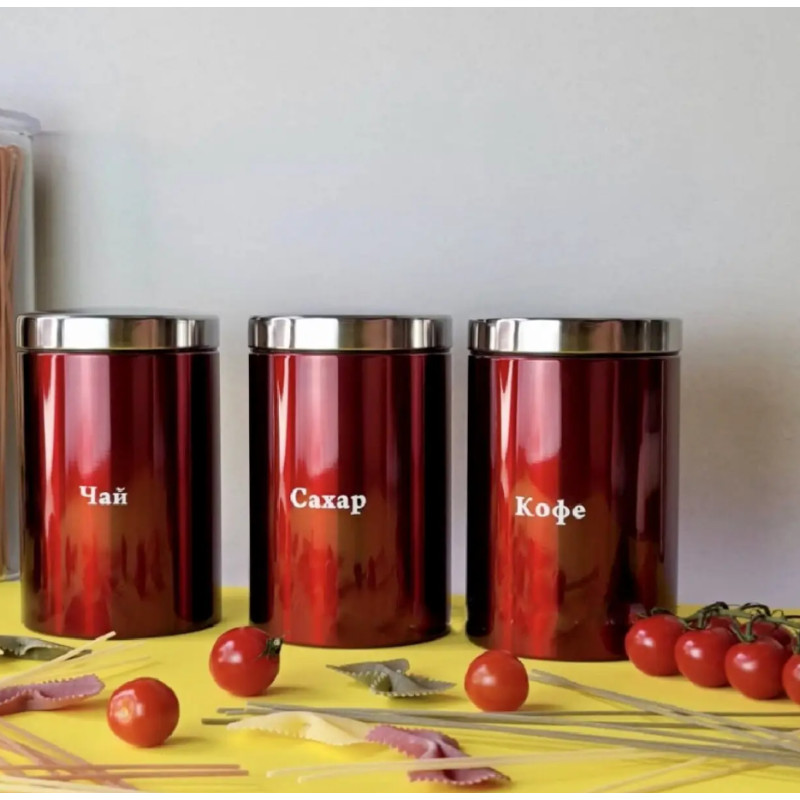 Набір банок для зберігання сипучих продуктів кава, чай, цукор Edenberg EB-143 3шт 1000мл Червоний