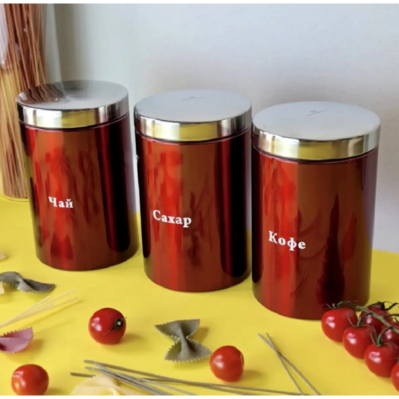 Набір банок для зберігання сипучих продуктів кава, чай, цукор Edenberg EB-143 3шт 1000мл Червоний