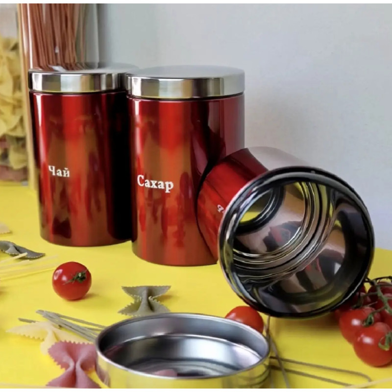 Набір банок для зберігання сипучих продуктів кава, чай, цукор Edenberg EB-143 3шт 1000мл Червоний