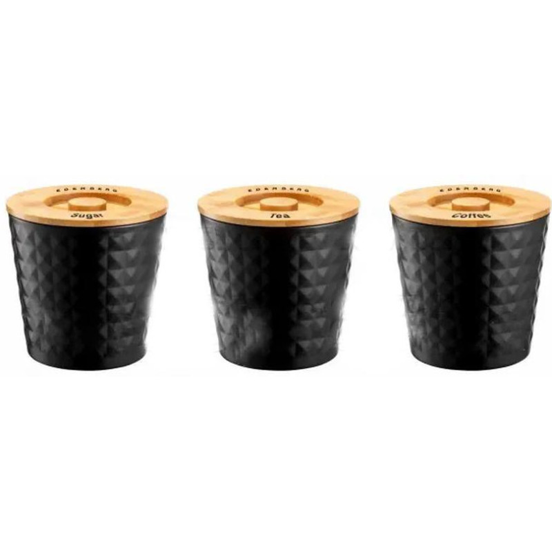 Набір банок для сипучих продуктів з нержавіючої сталі з дерев'яною кришкою кава, чай, цукор Edenberg EB-146 3шт 1400мл Чорний