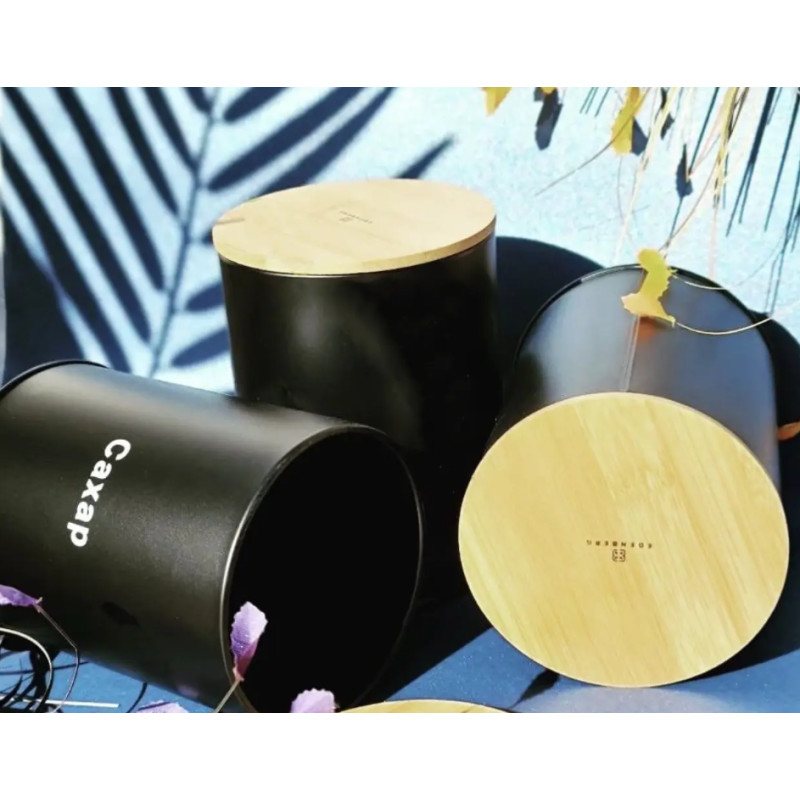 Набір банок для сипучих продуктів з нержавіючої сталі з дерев'яною кришкою кава, чай, цукор Edenberg EB-147 3шт 1300мл Чорний